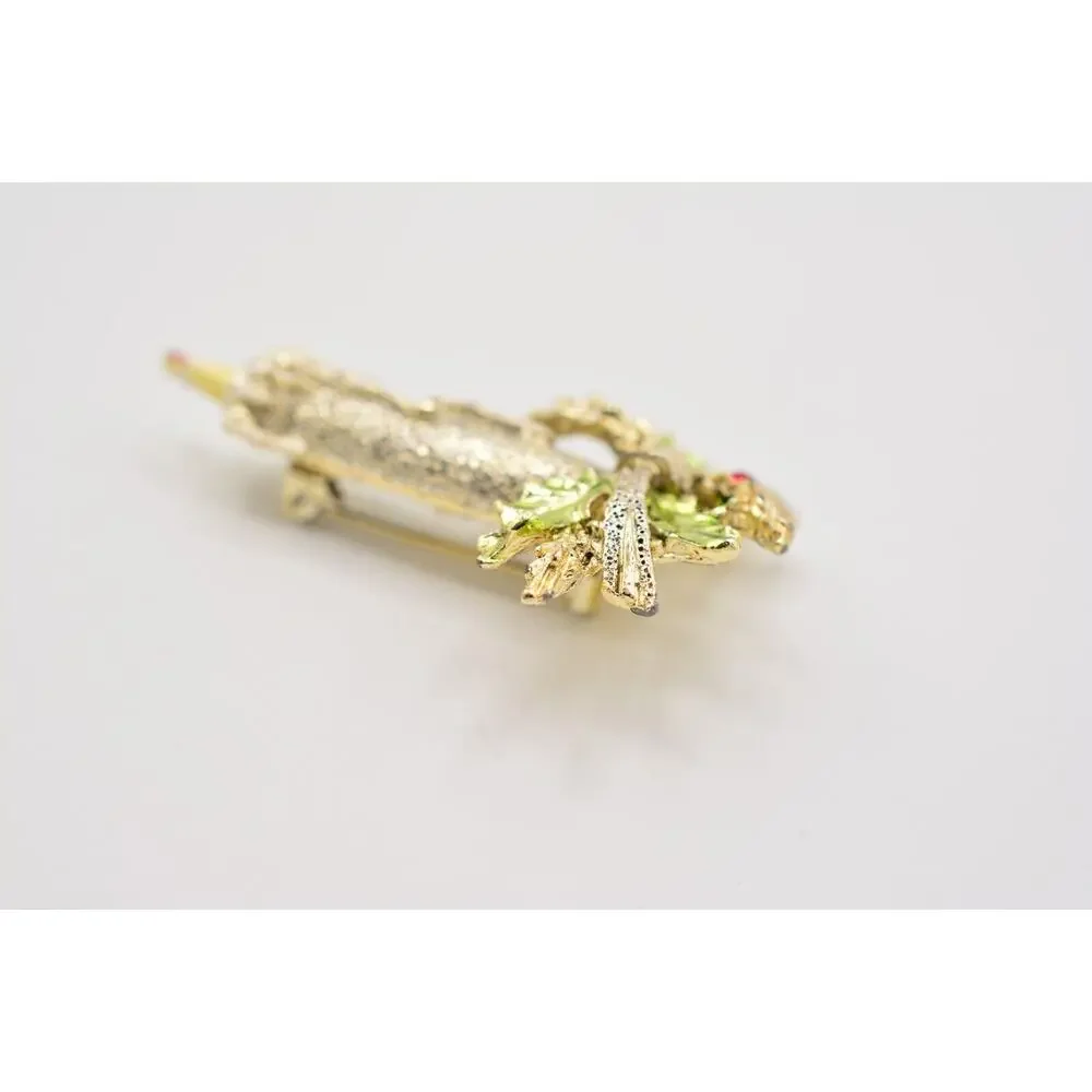 Gerry's Vintage Christmas Candle Pin Brooch Silver Red Green Enamel Signed 9B